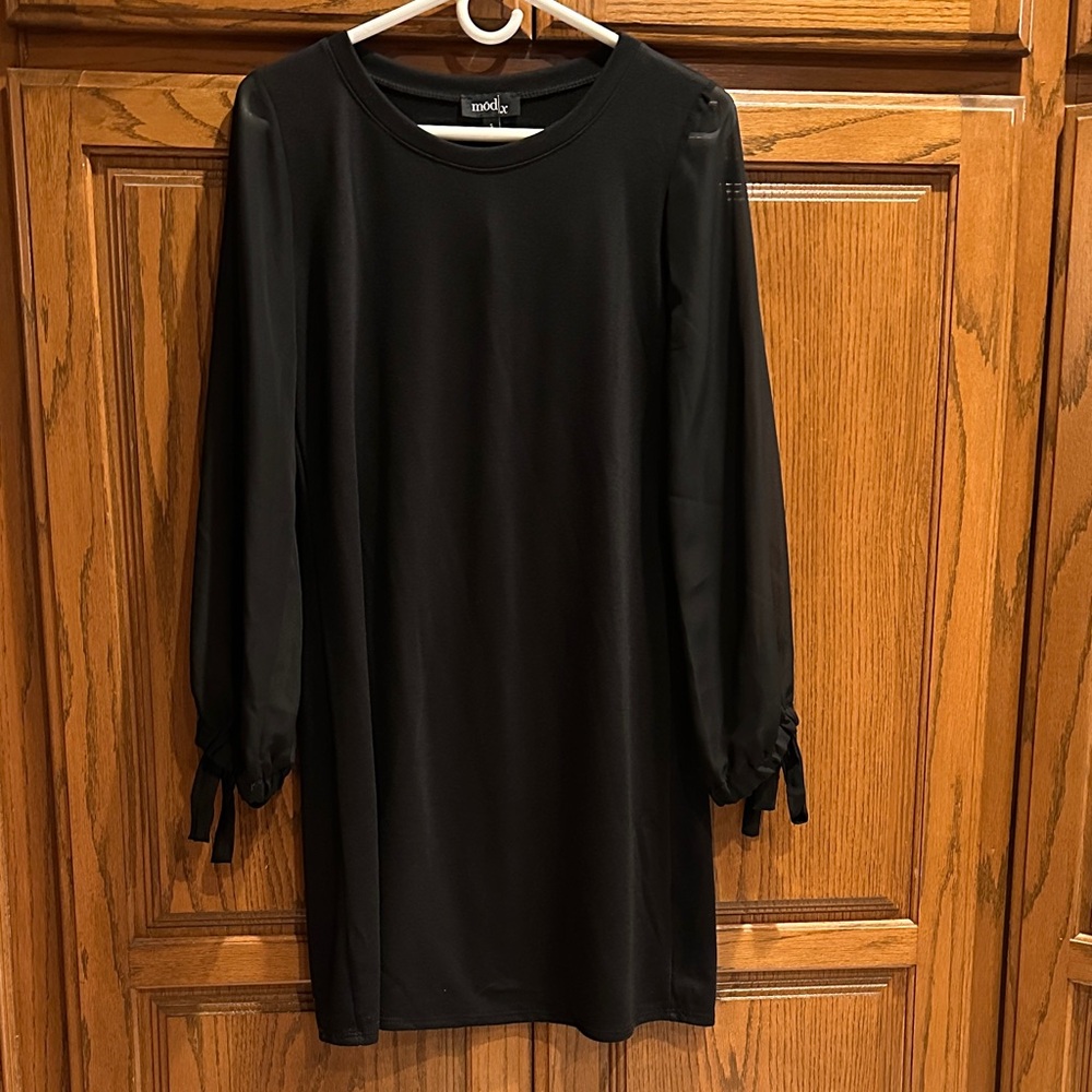 Mod X knit black and sheer puff sleeve dress